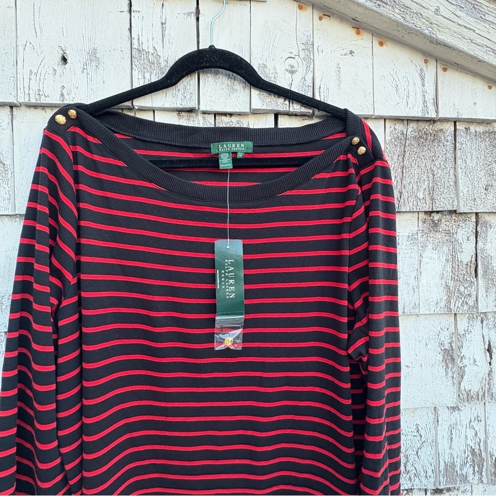 Ralph Lauren Black and Red Striped Blouse - Picture 2 of 5
